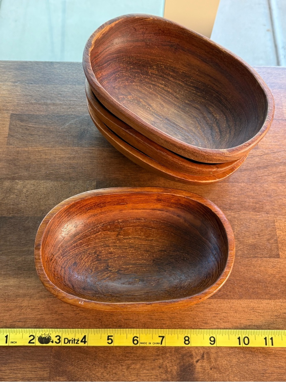 Handcrafted Teak Wooden Serving Bowls - Warm Brown - Set of 4